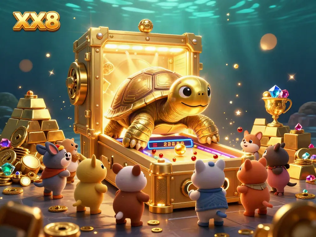 Experience the excitement at XX8 with a golden tortoise pinball machine game.
