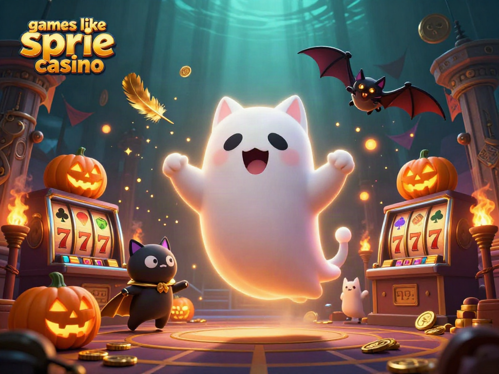 Experience games like spree casino with ghost cat and bat in a vibrant haunted casino.