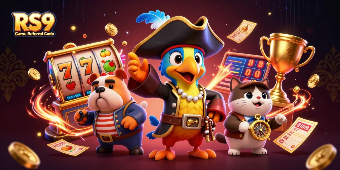Experience the thrill of the RS9 Game Referral Code in this vibrant casino-themed illustration.