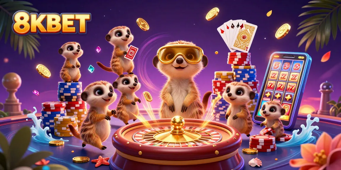 Engage with thrilling games at 8KBET's lively casino with dynamic meerkats and sparkling gems.