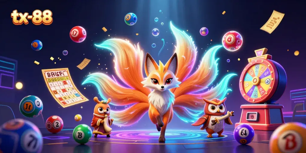 Experience vibrant lottery elements and a mystical fox spirit in the tx-88 gaming universe.
