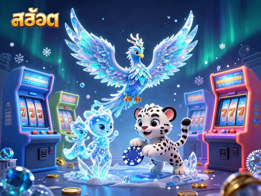 Engaging 3D illustration of สล็อต characters playing in a vibrant casino environment with colorful arcade games.