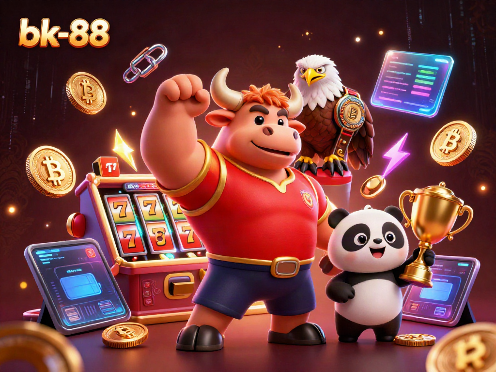 Engage with exciting bk-88 slot games featuring vibrant characters and glowing crypto elements.