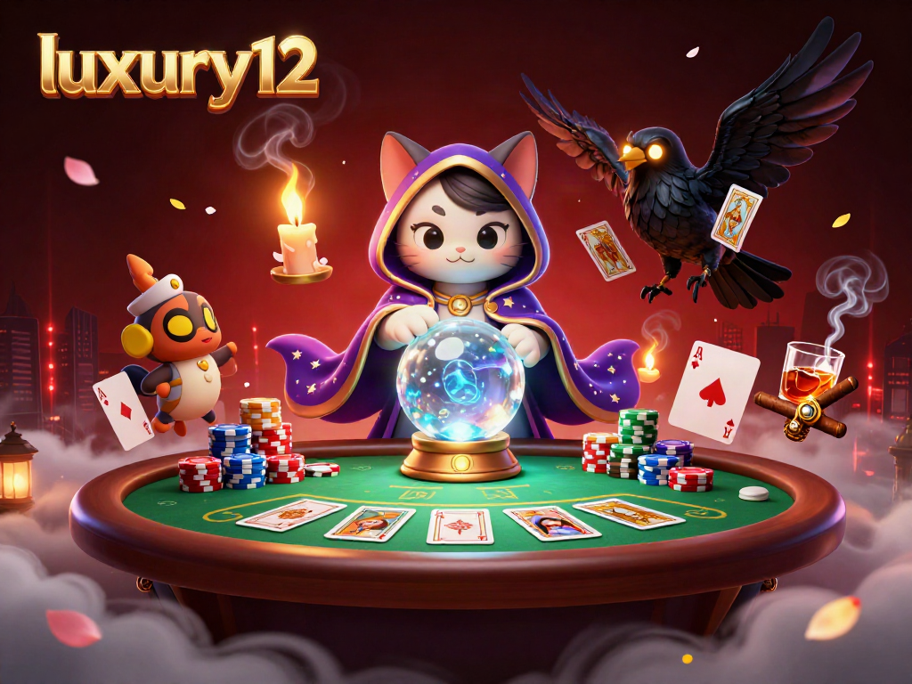 Experience luxury12 at a lively poker scene featuring vibrant characters and elements.