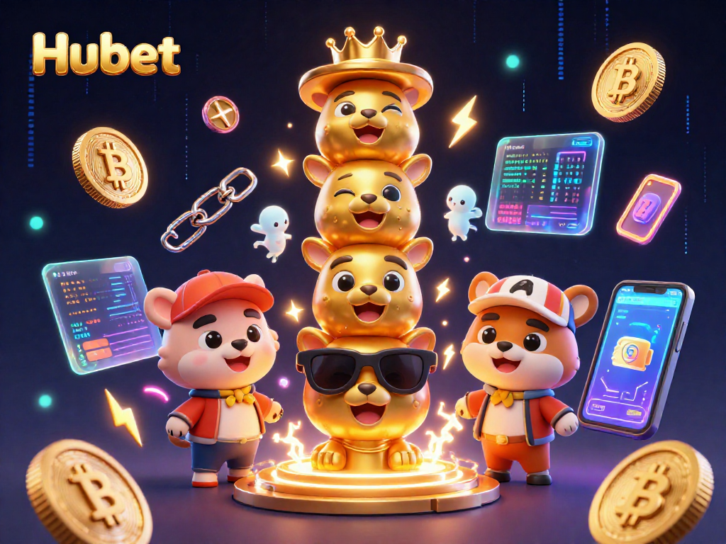 Engage with Hubet's exciting casino games featuring colorful 3D elements and crypto assets.