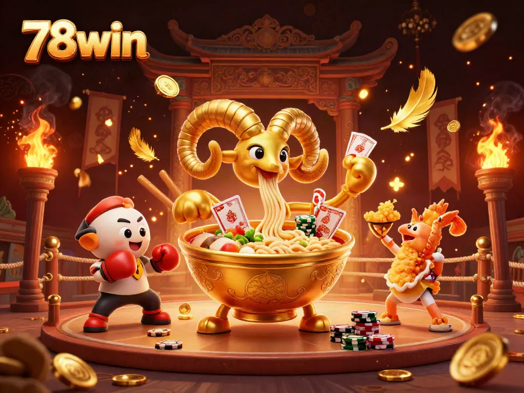 Experience thrilling gameplay with 78win's animated casino scene showcasing action-packed card games and vibrant characters.