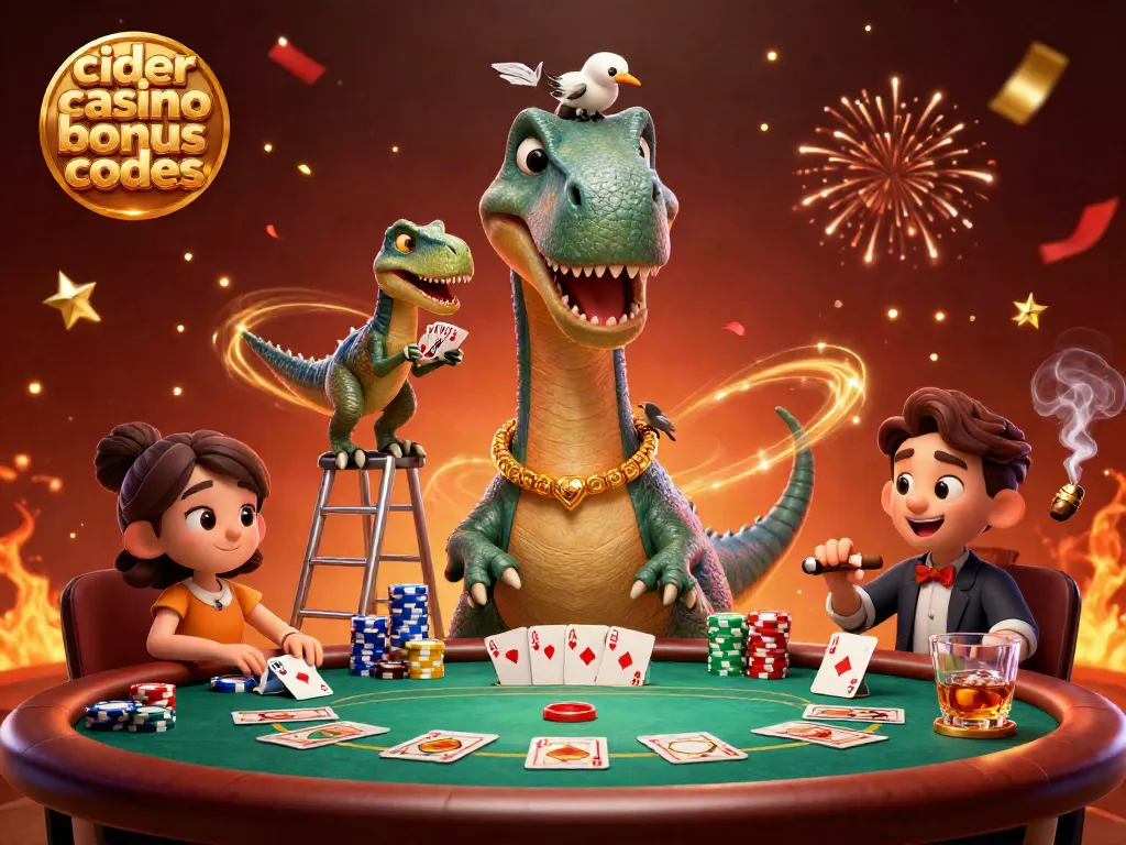 Engage with Cider Casino Bonus Codes to win big at a vibrant poker table featuring dynamic characters.