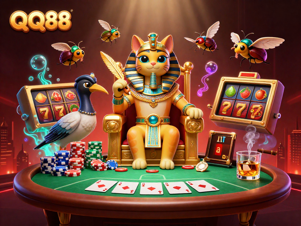 Engage with QQ88's thrilling gambling experience featuring a vibrant casino scene.