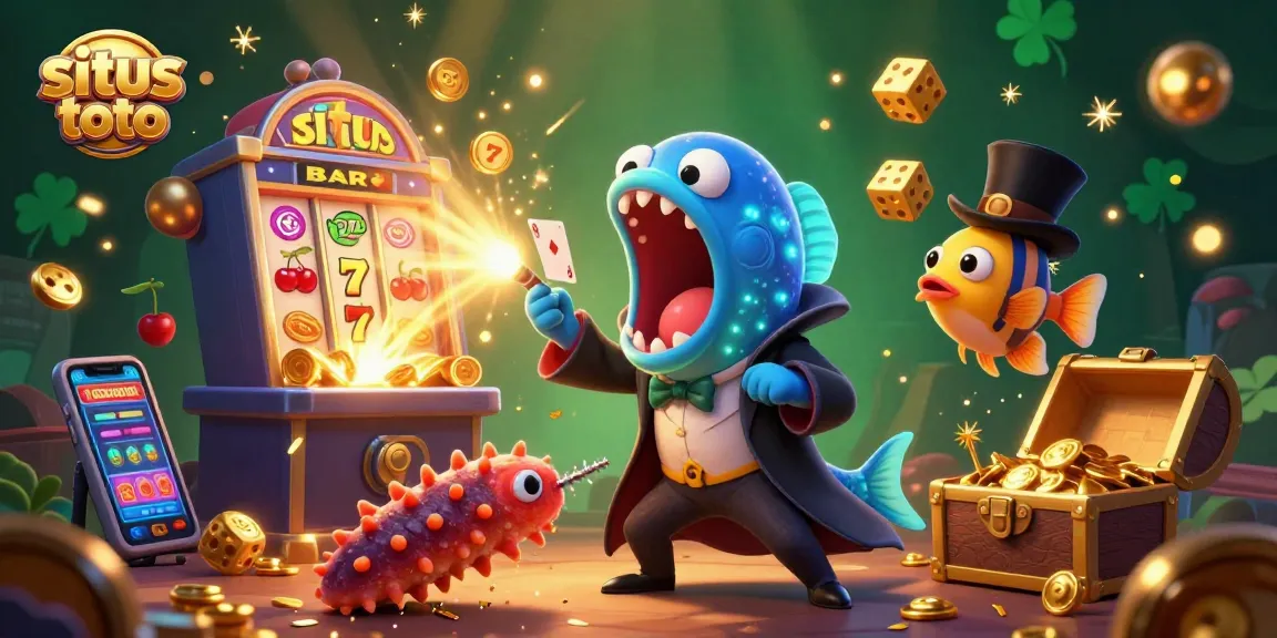 Experience the excitement of situs toto with engaging 3D illustrations showcasing slots and vibrant casino elements.