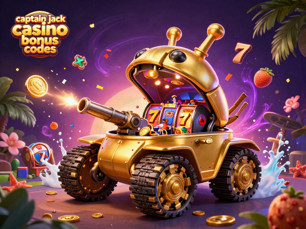 Spin to win with captain jack casino bonus codes in an exciting 3D casino scene illustration.