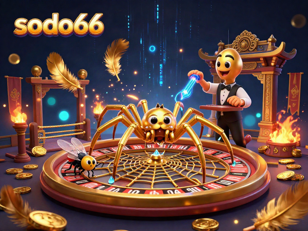 Experience thrilling bets with sodo66 at this vibrant 3D casino scene featuring unique characters and dynamic elements.