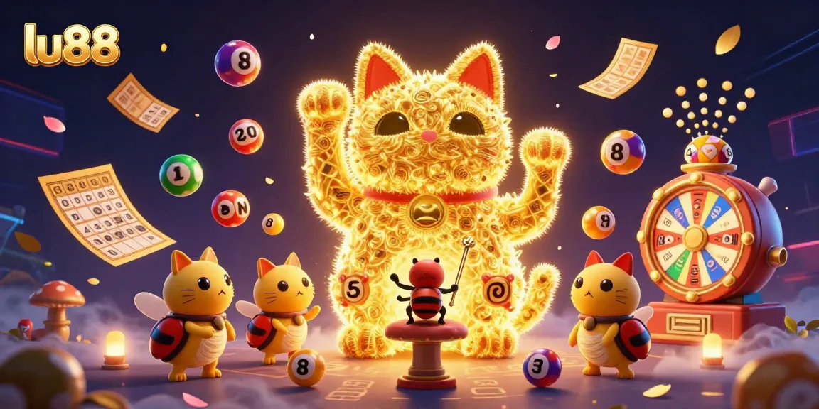 Experience the vibrant world of lu88 with a magical lucky cat and golden casino elements.