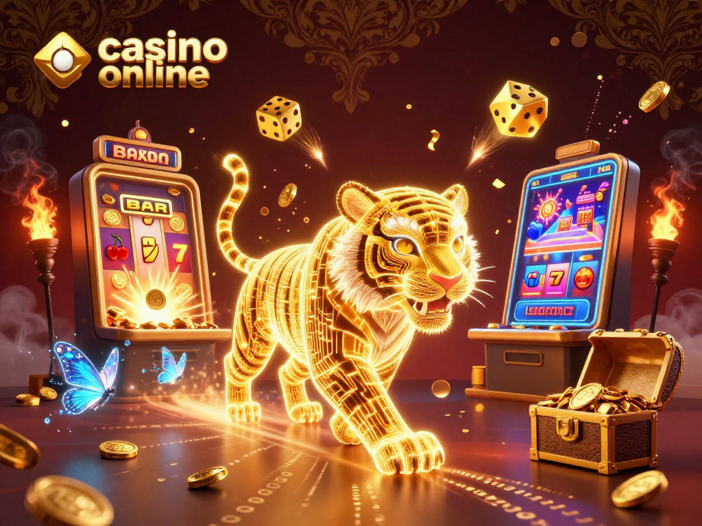 Join the thrill of casino online with the neon-wireframe tiger and jackpot explosion!