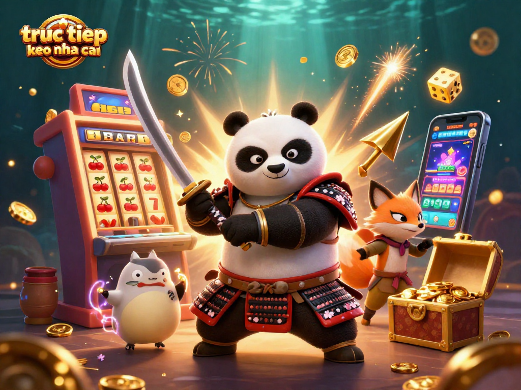 Experience thrill with truc tiep keo nha cai featuring samurai panda and ninja fox in an exciting casino scene.