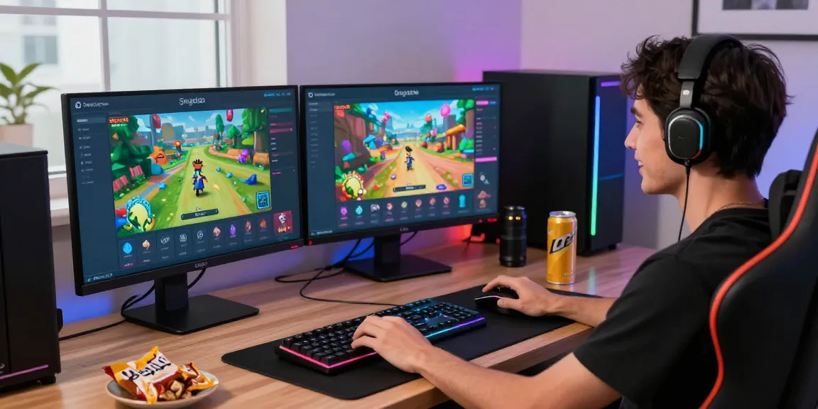 Men actively engaged with the situs singatoto online gaming platform in a vibrant and modern setup.