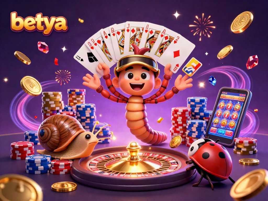 Experience gaming excitement at Betya Casino with a lively illustration of a cartoon dealer and high-roller action.