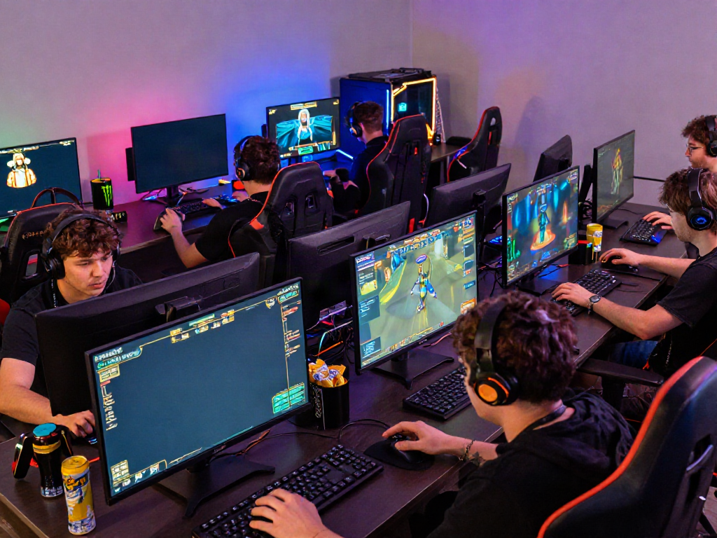 Engaged players enjoying akunjp virtual slot game on high-resolution monitors
