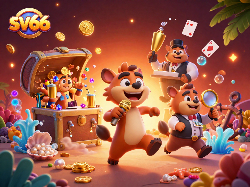 Join the fun at sv66's comedy casino with playful hyenas, treasure, and vibrant game elements!