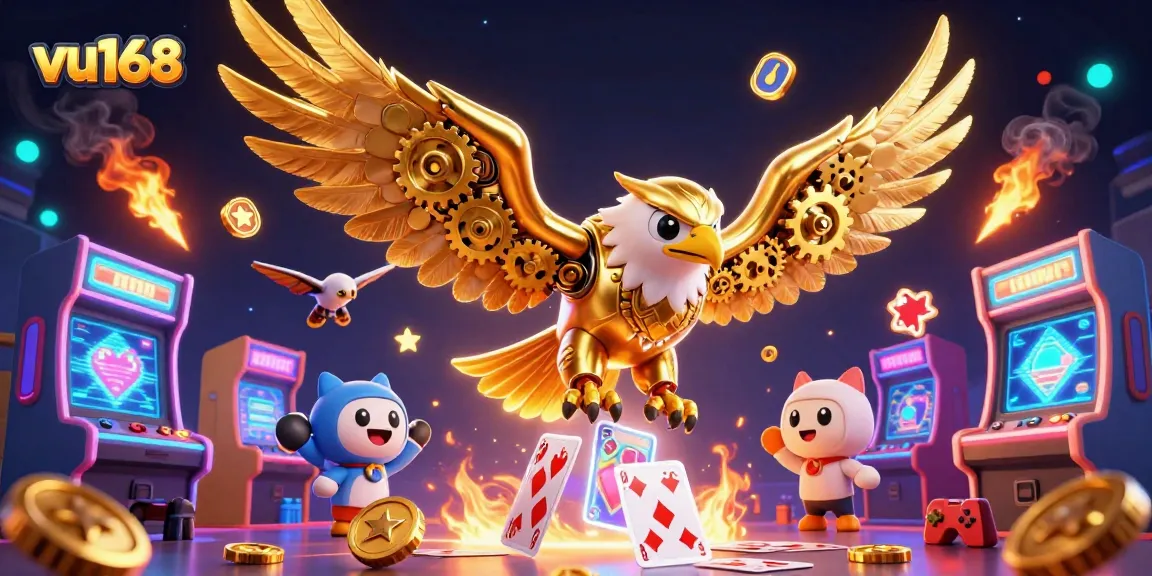 Experience exciting gameplay with VU168's vibrant digital casino illustration featuring a golden eagle!