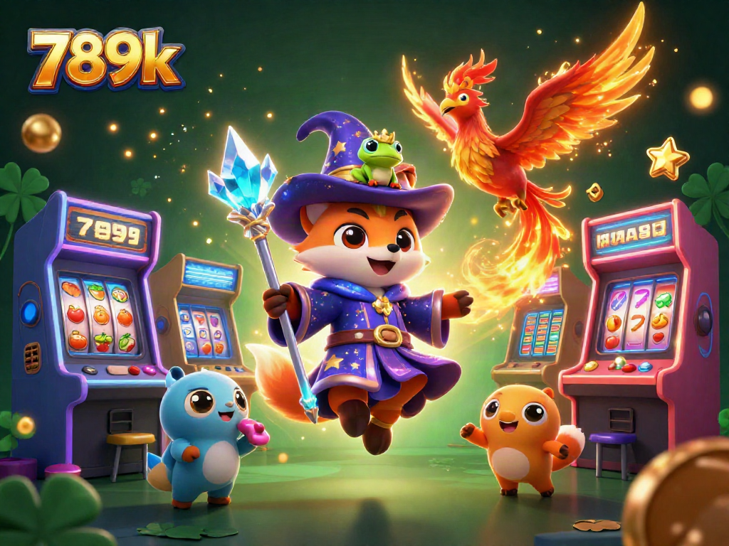 Engage in thrilling casino adventures with 789k, featuring a wizard fox, phoenix, and gaming elements.