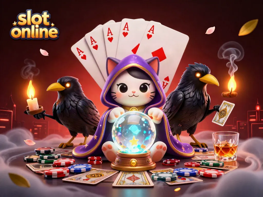 Spin the best slot online games with a mystical fortune teller cat and a tarot-dealing raven.
