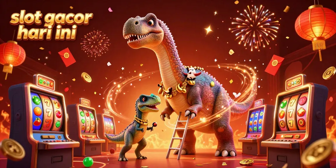 Gambarkan slot gacor hari ini dengan brontosaurus dan raptor di kasino yang semarak.