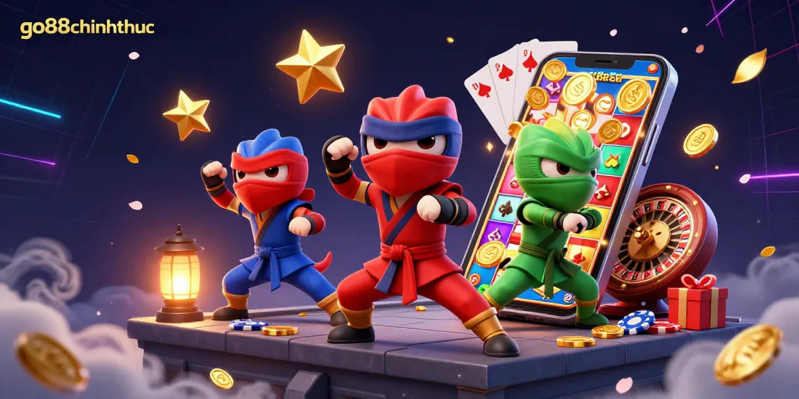 Engage with go88chinhthuc as ninja chameleons entertain while showcasing exciting slot game elements.
