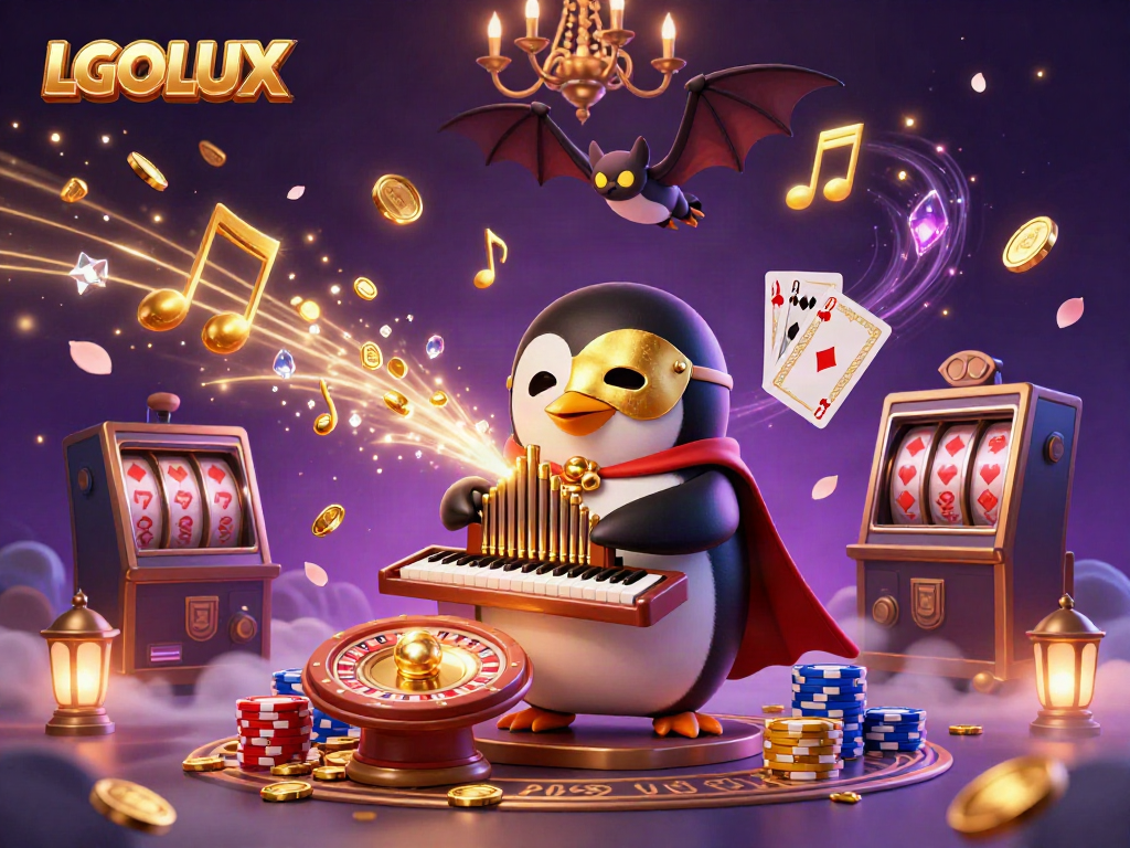Experience the immersive world of LGOLUX with golden coins cascading from a musical organ.