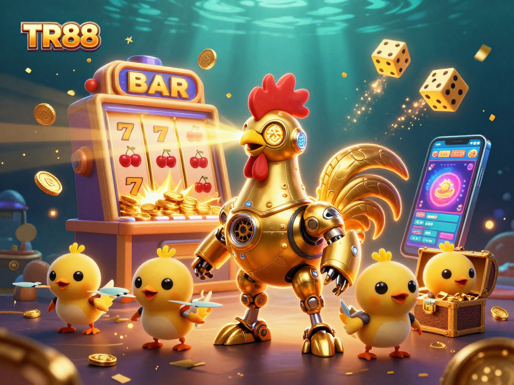 Players experience thrilling wins at TR88 with the golden rooster robot and dynamic casino elements.