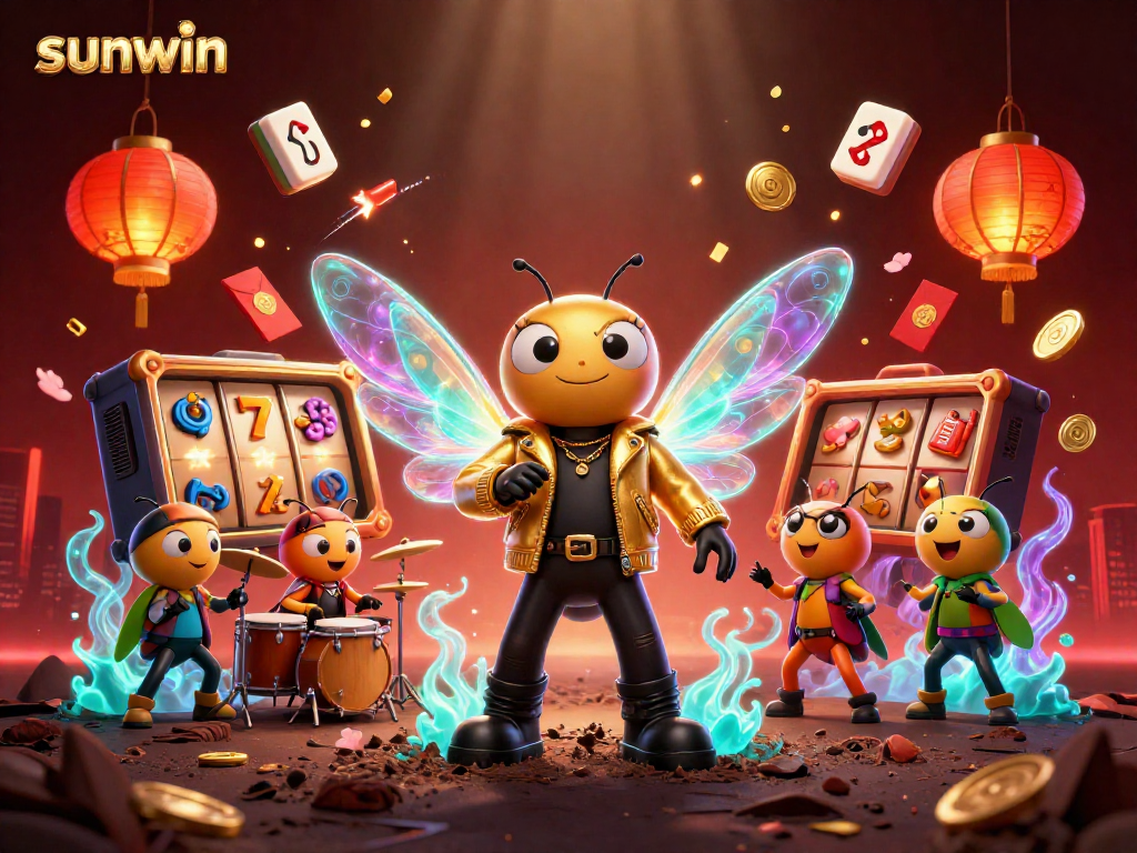 Experience big wins with Sunwin in a vibrant 3D slot scene featuring animated characters and exciting game elements.