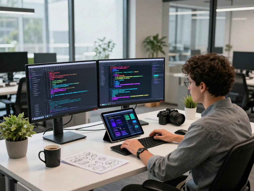 Engaged developer using spicy ai technologies at a modern workspace.