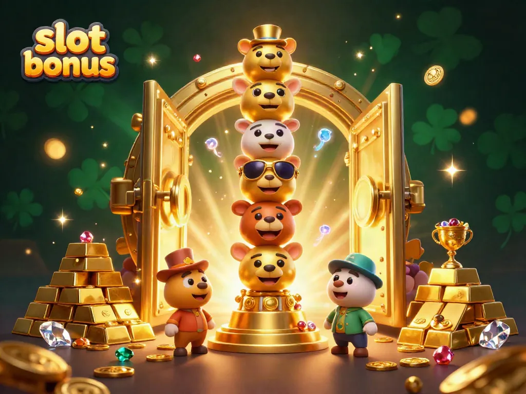 Experience the excitement of a slot bonus with a vibrant totem pole and treasure in a dazzling casino scene.