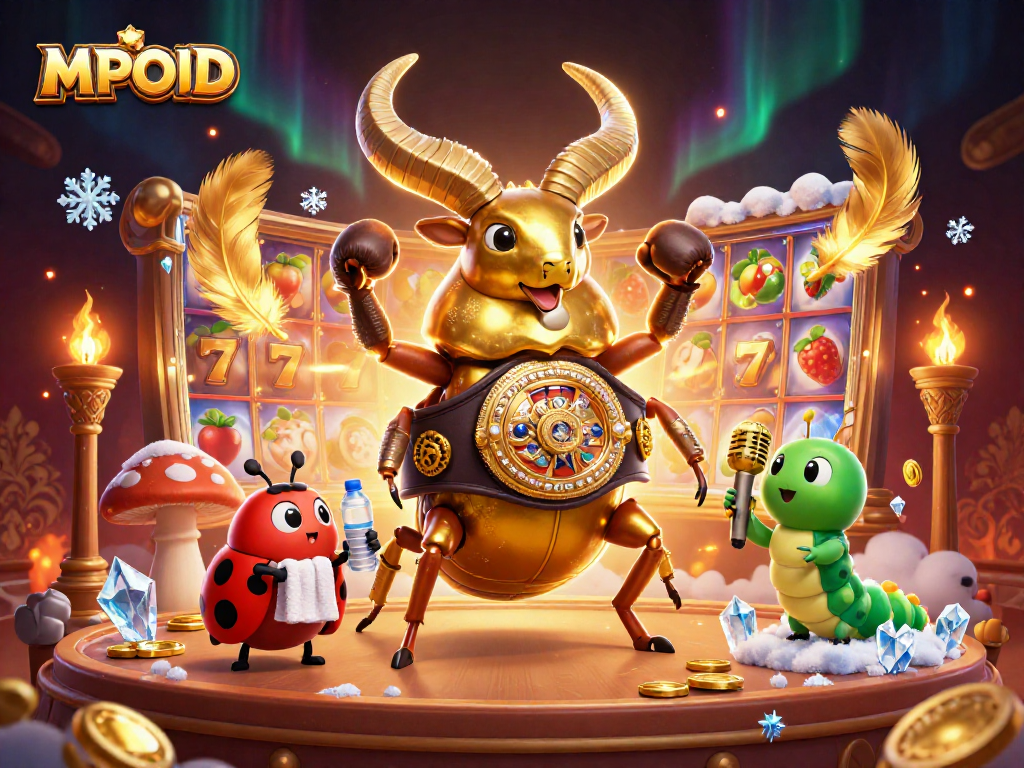 MPOID showcases thrilling slot action in a dynamic 3D casino illustration featuring a champion beetle.