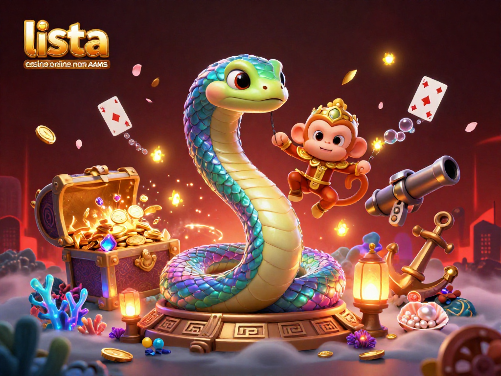 Scopri la lista casino online non AAMS, esplora l'illustrazione con serpe arcobaleno e monaco dorato.