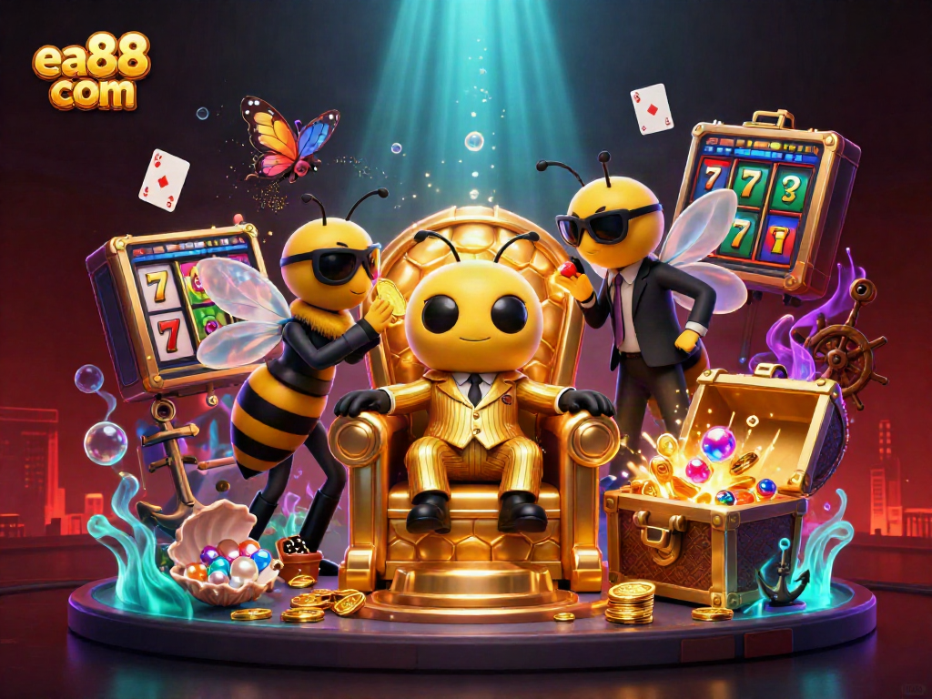 Experience thrilling gameplay with ea88 com featuring buzzing bumblebee mob boss, golden treasure, and vibrant casino elements.