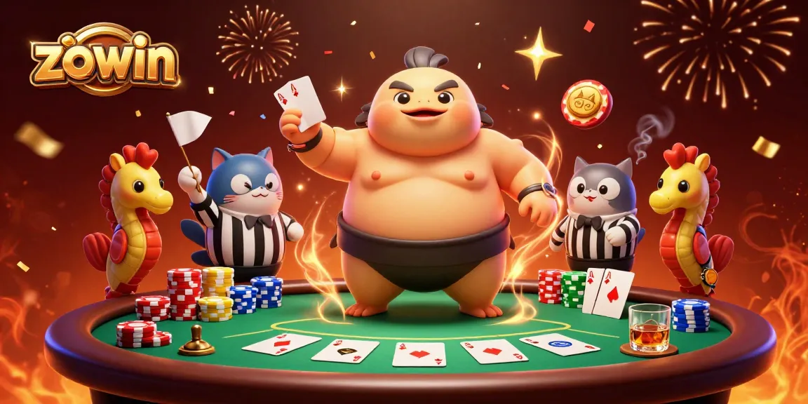 Zowin captures the excitement of poker in an underwater scene with vibrant characters and game elements.