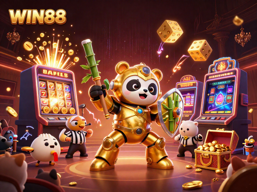 Experience thrilling WIN88 gameplay in a vibrant casino-themed arena with dynamic characters and a jackpot