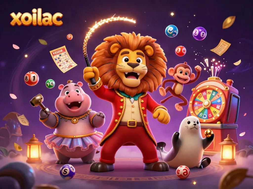 Xoilac features a dynamic casino scene with characters amidst vibrant gaming elements.