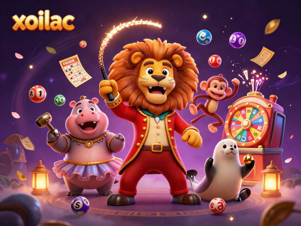 Xoilac features a dynamic casino scene with characters amidst vibrant gaming elements.