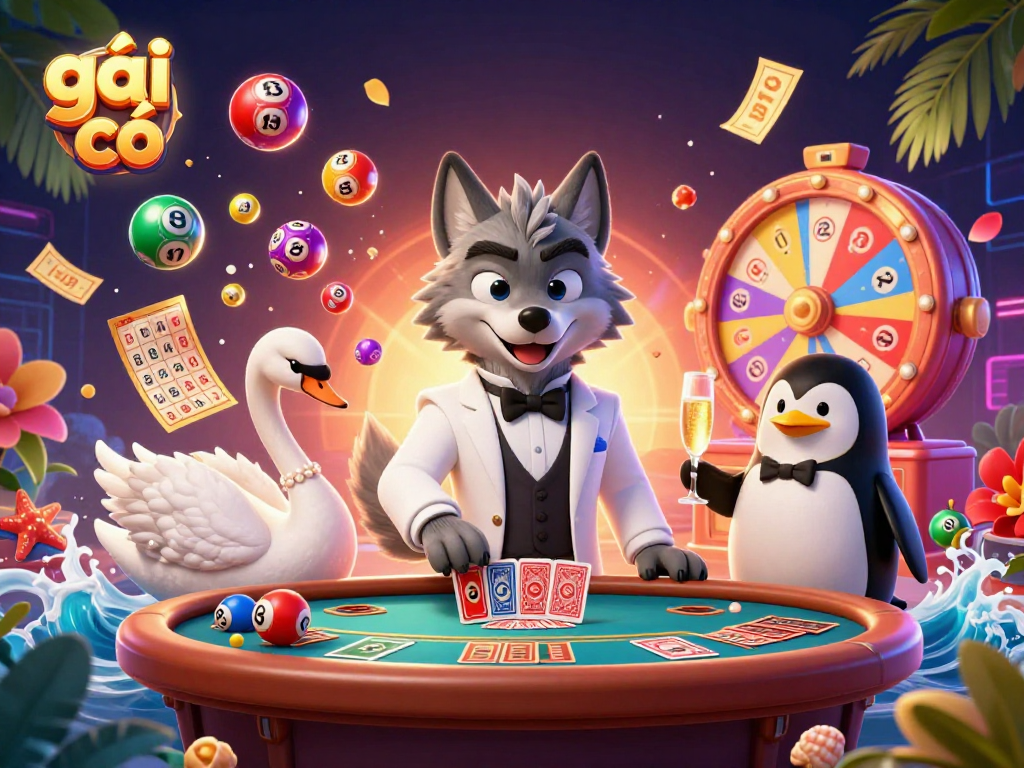 Engage with the vibrant world of gái gọi through this colorful casino illustration showcasing dynamic characters and gambling elements.