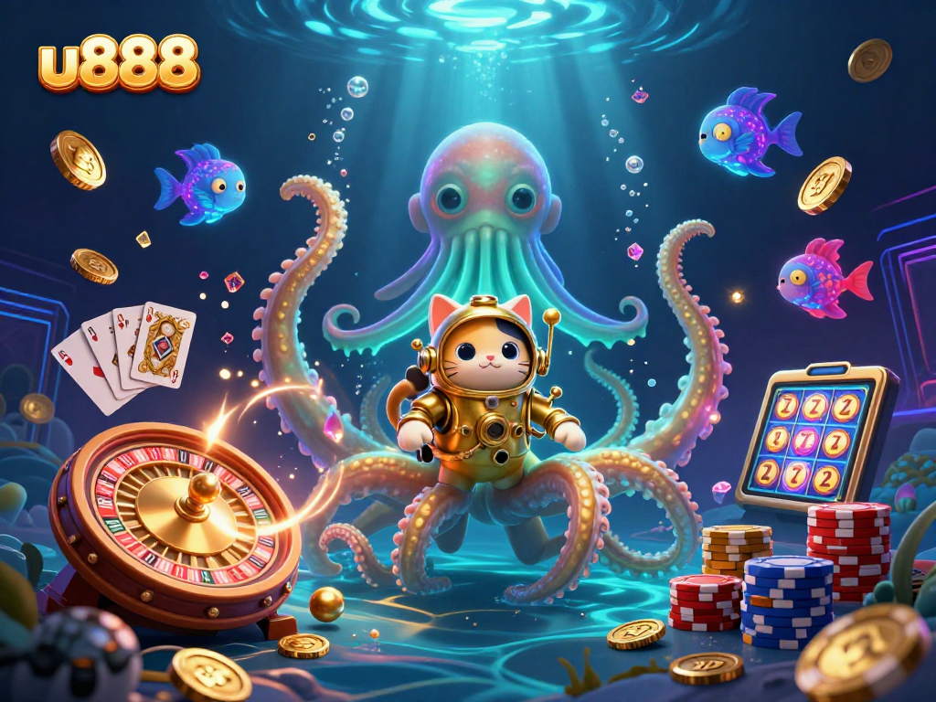 Experience the thrilling u888 gaming world with a colossal kraken and dynamic casino elements.