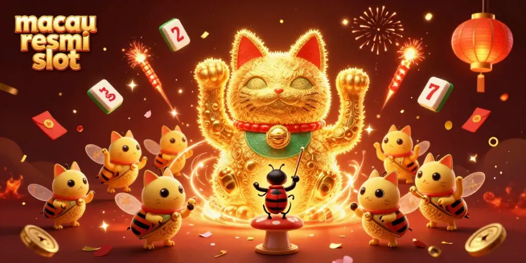 Genggam kemenangan dengan simbol slot dalam ilustrasi macau resmi slot yang ceria dan berwarna-warni.
