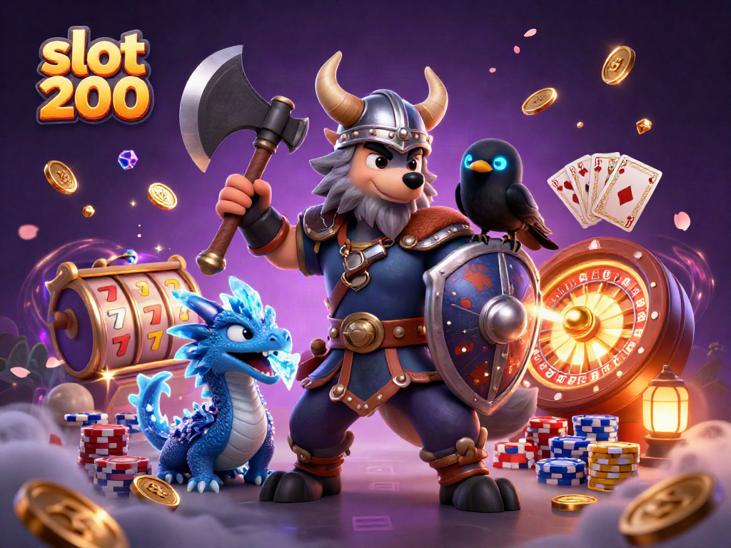 Spin to win with slot 200 in this vibrant, dynamic casino scene filled with rich elements.
