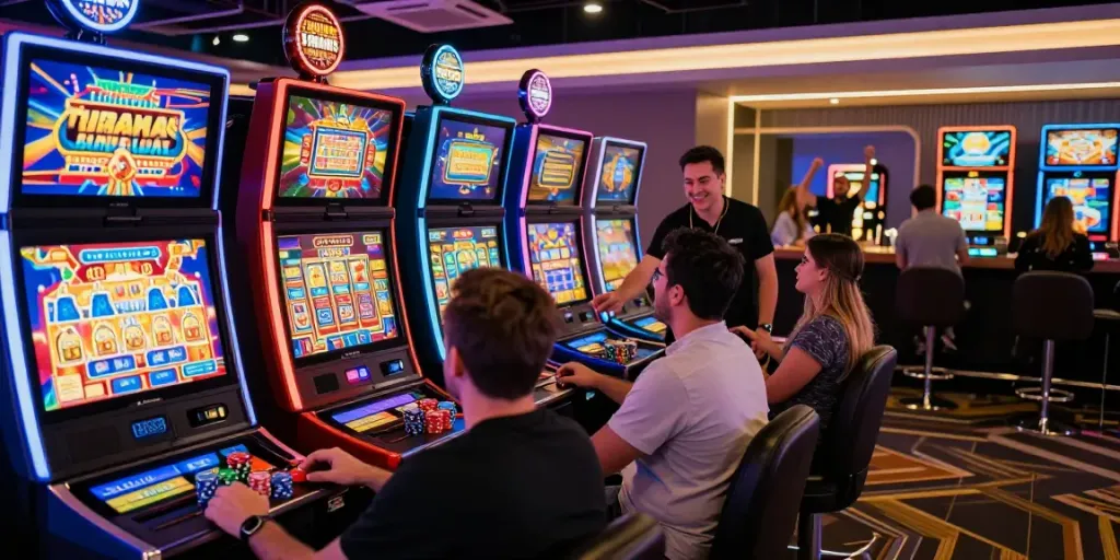Players enjoying vibrant slot games at a lively online casino environment showcasing the excitement of slot.